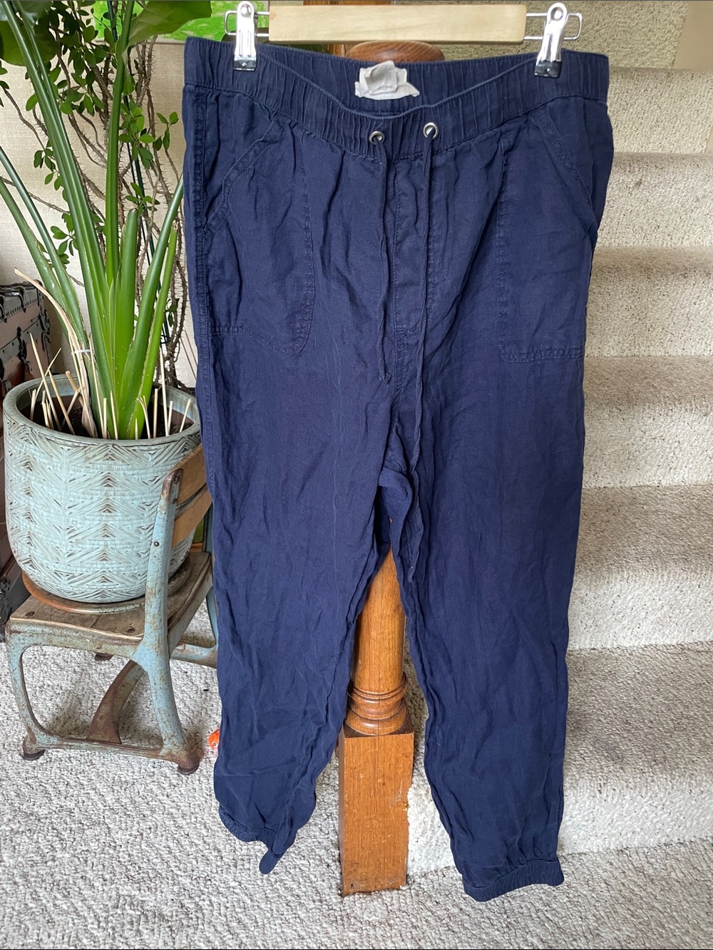 C&C California 100% Linen Coastal Casual Drawstring Jogger Pants - Navy